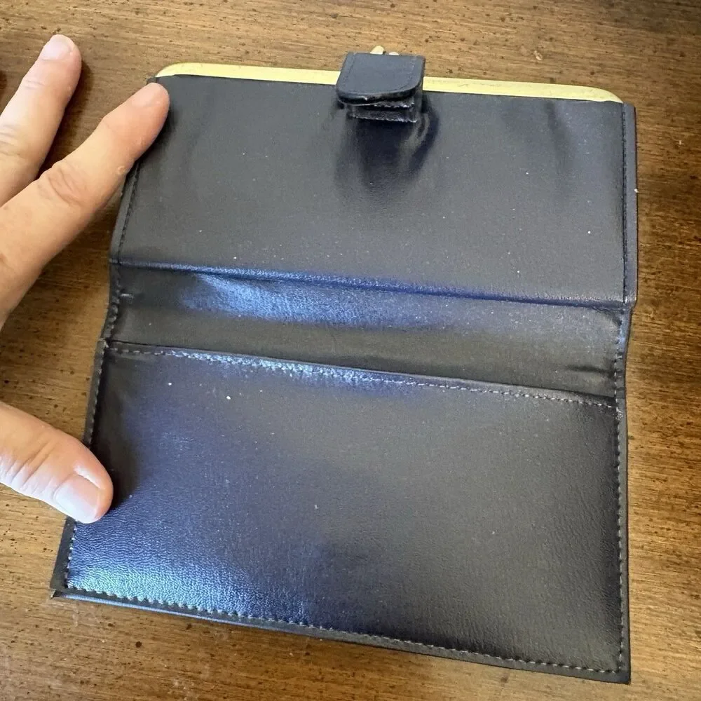 Vintage Black Wallets (2) Coin Purse Checkbook Roger Gimbel Hong Kong DAMAGED
